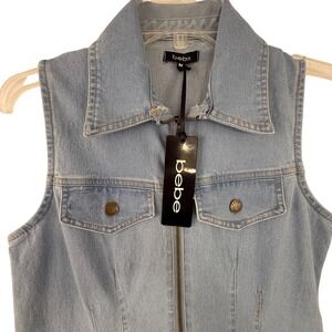 NWT Bebe Denim Jumpsuit Sleeveless‎ Zip Front Utility Pockets Medium Y2K